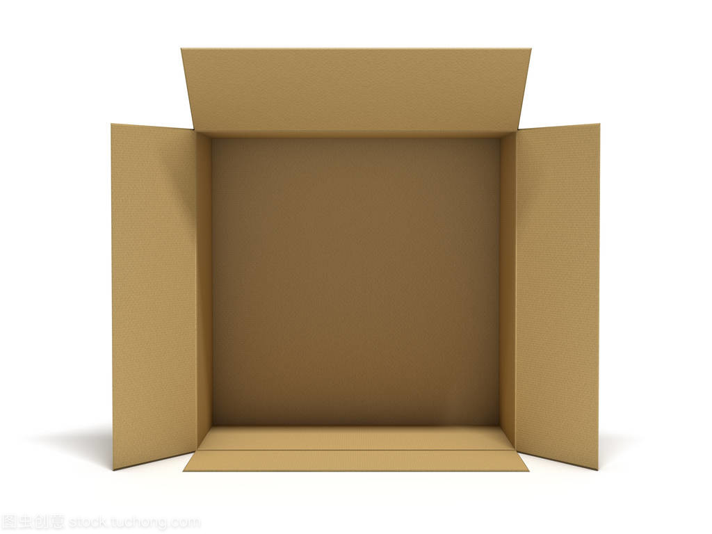 打开纸板包装盒子。3d 渲染